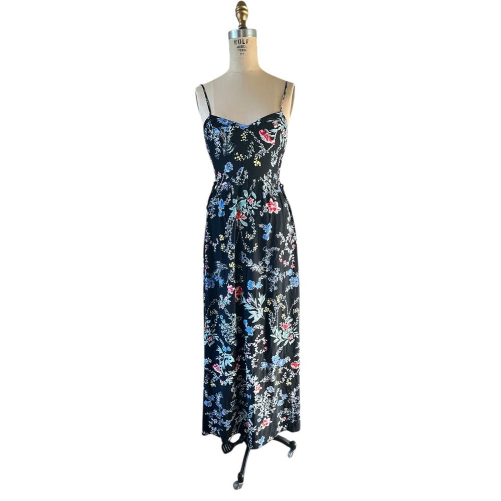 Parker Silk Black Maxi Dress Floral Pattern Sleeveless Feminine Whimsy Garden